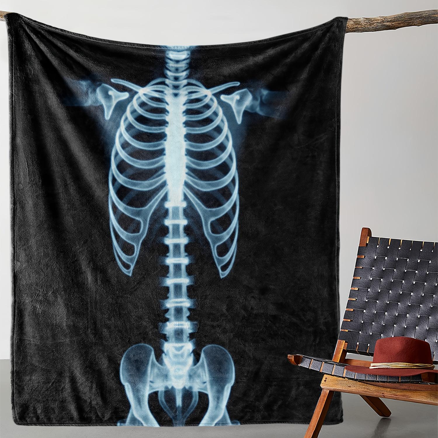 

1pc Zeal Lily Human Skeleton X-Ray Print Flannel Blanket - Medical-Themed 2D Blue & Black Spine Design, Soft Warm All-Season 75x90cm28x35in