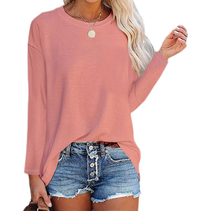 IHUASU Women's Fashion Casual Solid Color Print Long Sleeve O-Neck Blouses & Shirts