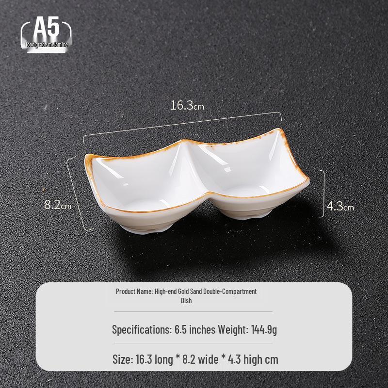 Melamine Dual-Compartment Dipping & Sauce Dish - Imitation Porcelain Tableware for Hot Pot & Barbecue
