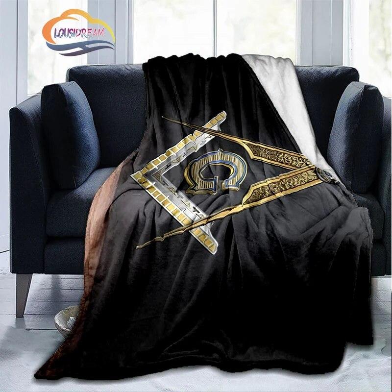 Print Freemasonry Flannel Blanket Masonic Air Conditioning Sofa  Portable Travel Camping   Suitable for All Season
