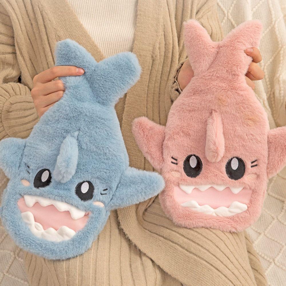 Soft Cover Plush Shark Hot Water Bottle Insulating Heat Reusable Bag Cute Hand Warmer Foot Warmth
