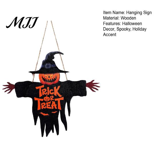 Halloween Party Supplies Wooden Hanging Door Sign, Scarecrow Pumpkin Wizard Ornament, Trick or Themed Decor Treat Plaque, Rustic Wall Hanger,