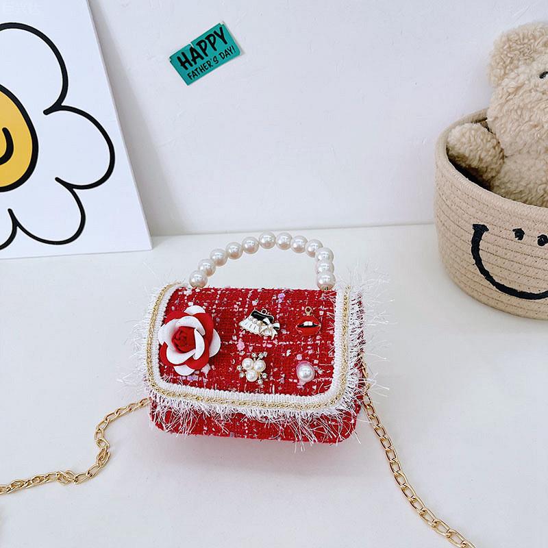 Adorable Mini Pearl Handbag For Girls Trendy Princess Style Cute Cotton Tote