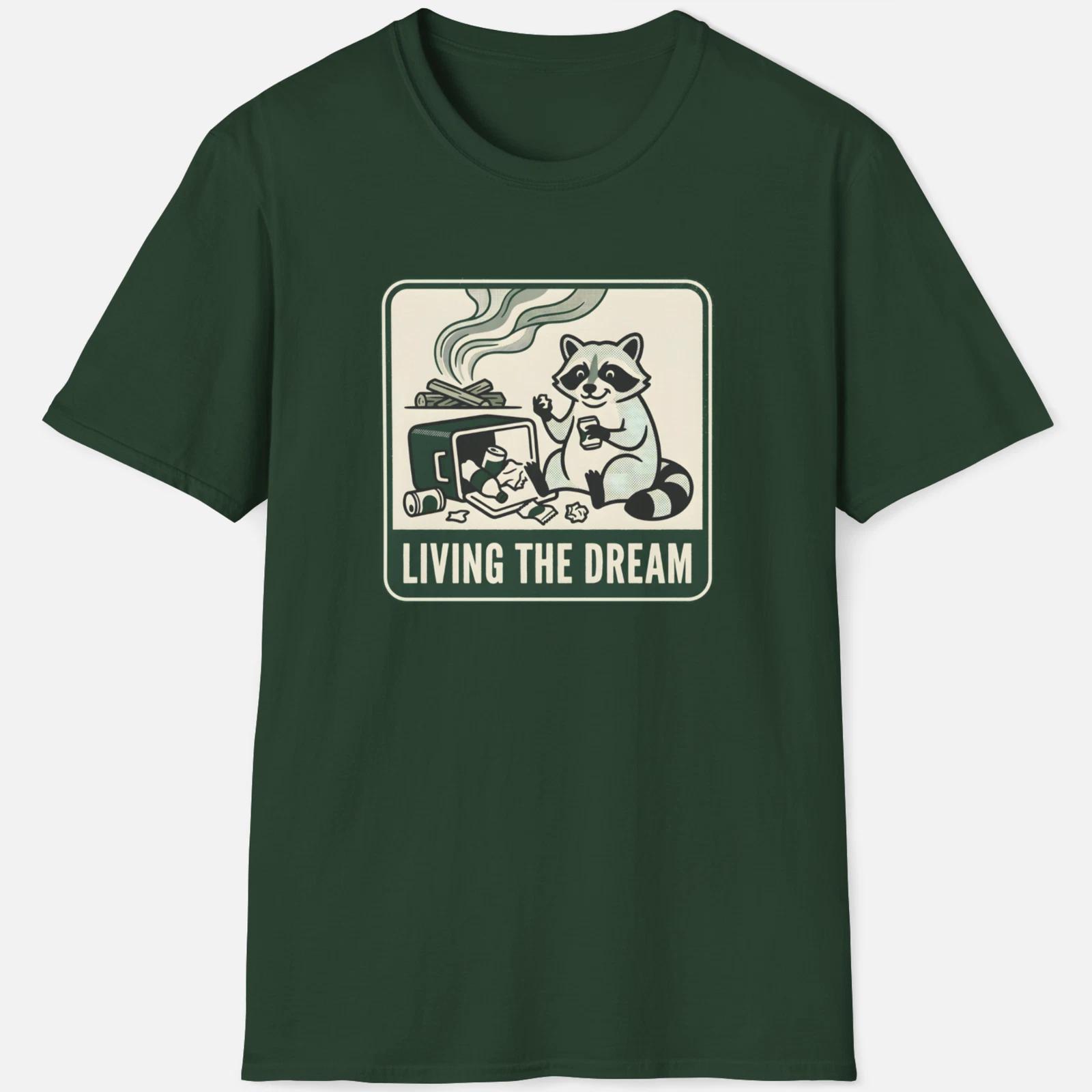 Living The Dream Shirt – Funny Camping Raccoon Tee 3XL