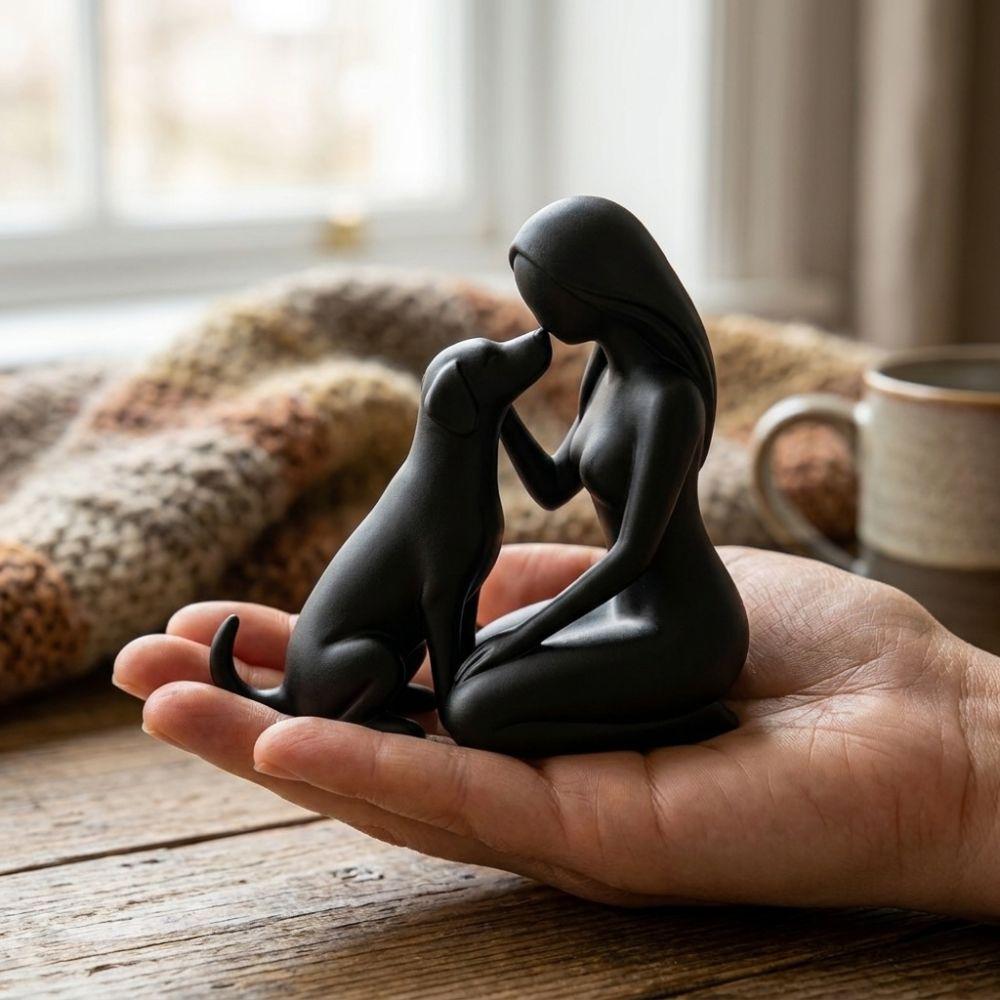 Minimalistische Frau und Hund Freundschaftsskulptur Haustierliebhaber Kunst Schreibtisch Hundestatue Wohnzimmer