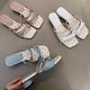 Sweet Wind Thick Heel Sandals Women's Summer New Small Floral Bow One Pedal High Heel Cool Slippers