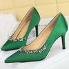 Fashion 2025 NEW silks satins Women Pumps Rhinestone design High Heels Stilettos 10 cm and 7 cm Luxury banquet shoes Sexy party shoes