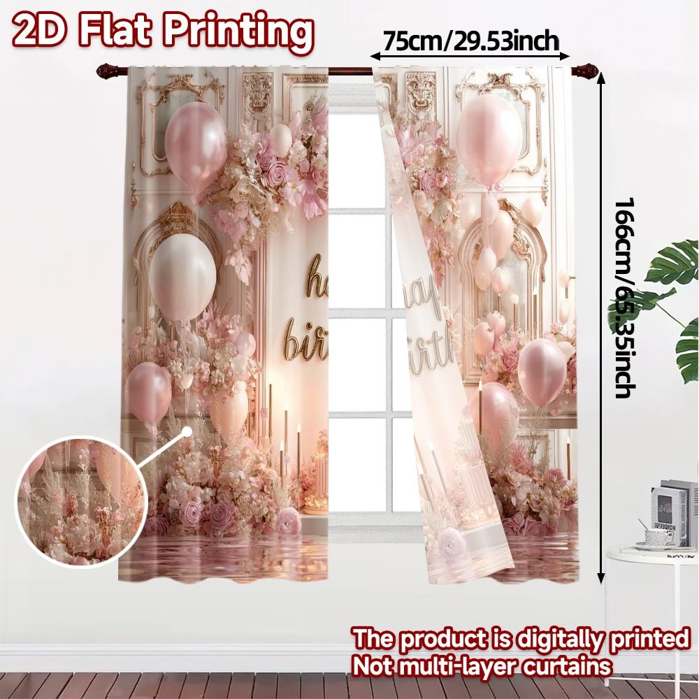 2pcs   2D FLAT PRINTING Curtains (Without Rod) Birthday Bliss(1) Popular Curtains Digital Printed Polyester Easy Install Curtains