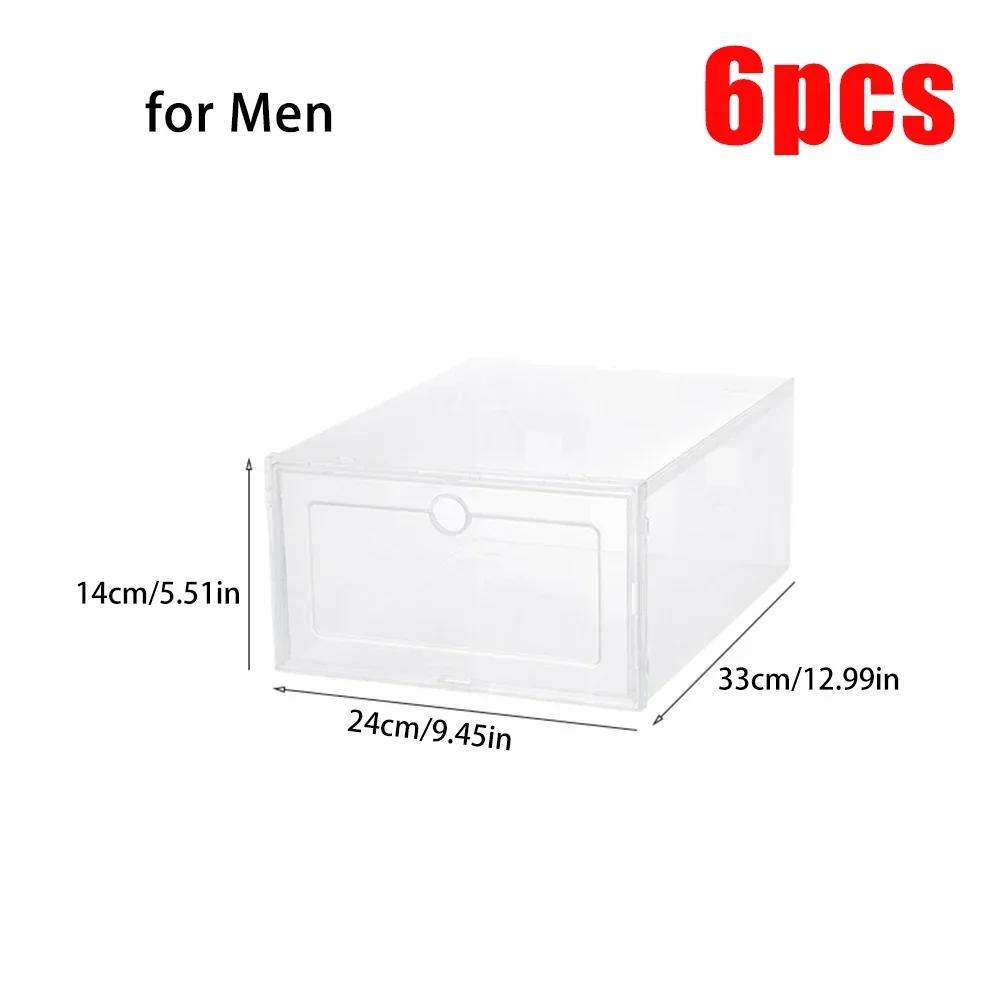 6pcs Transparent Thickened Shoes Box Dust-proof Moisture-proof Home Shoe Storage Case Fold Shoes Case Stackable Shoe Organizer