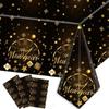 Cute Plastic New Year Tablecloth Black Gold Disposable Disposable Tablecloths Bronzing Table Decoration Table Cover New Year
