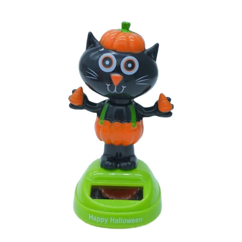Solar Powered Halloween Figure Dancing Toy Pumpkins Solar Shaking Head Dancing Doll Ornament for Car Dashboard Decors