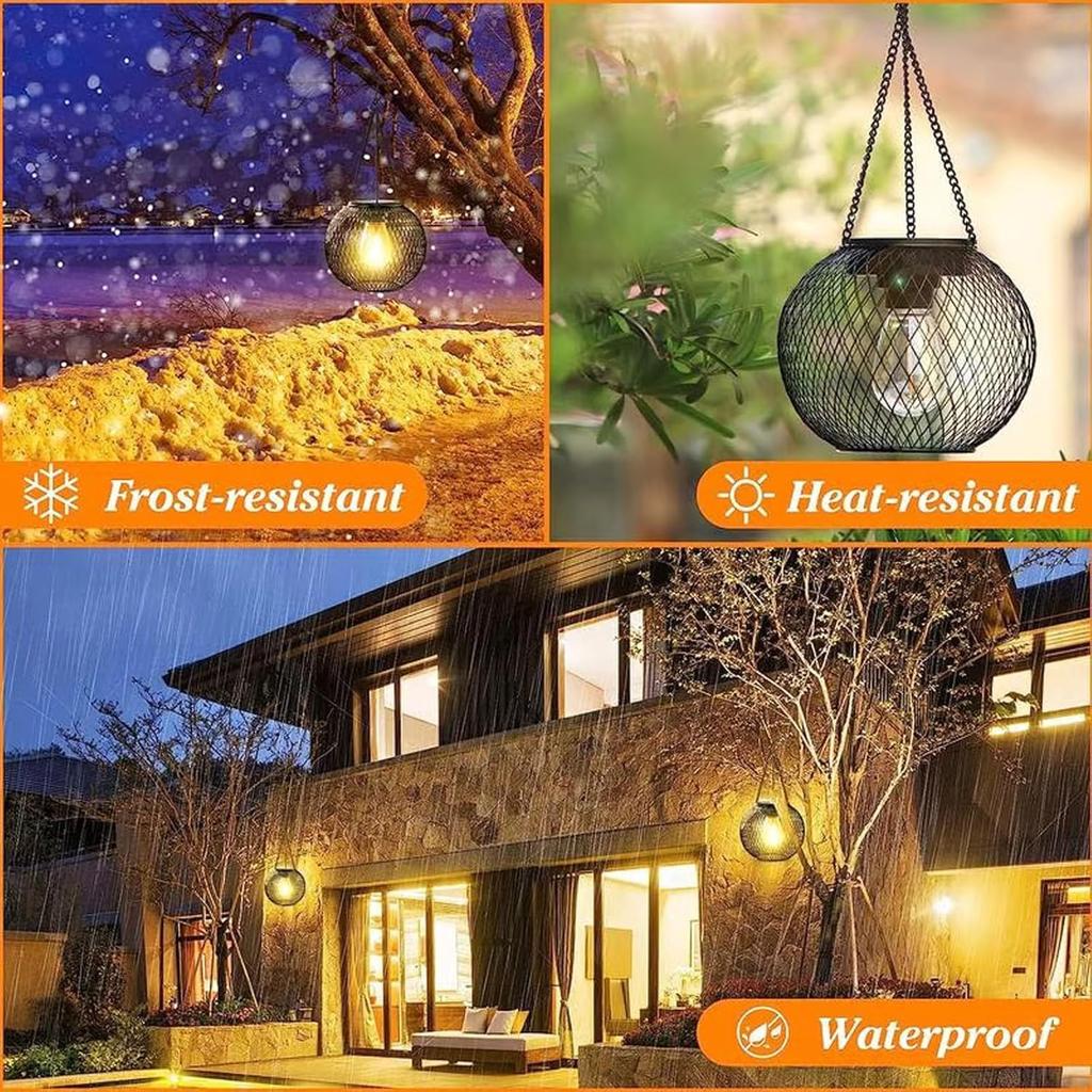 Waterproof Outdoor Solar Hanging Light,Upgraded Metal Hanging Solar Lights Lantens for Outside Decorative Lanterns for Garden Yard Patio