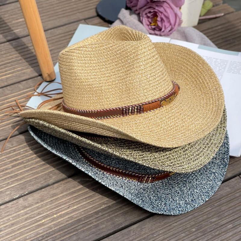 Cowboy Straw Hat Men's Spring and Summer Sun Hat Children's Fishing Sun Protection UV Shade Hat Shade Big Eaves
