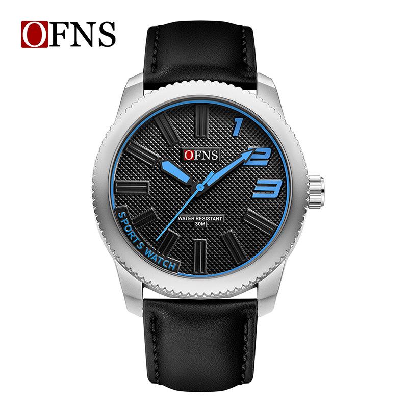 OFNS Men's Ultra-thin Quartz Wristwatch with Rotating Bezel and 3D Markers
