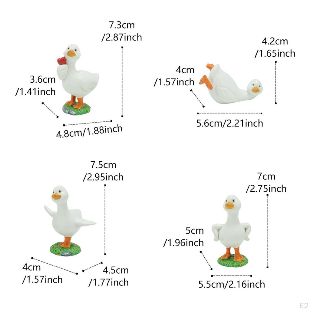 4Pcs Duck Garden Statues Animal Sculptures Cafe Desktop Resin Figurines Lawn Ornament for Pool