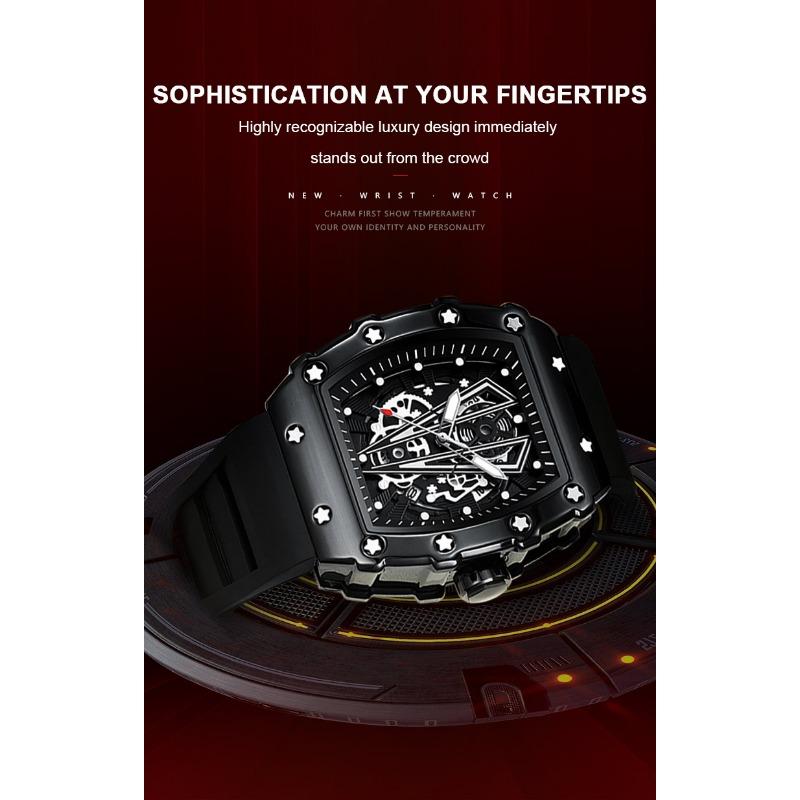 POEDAGAR Moderne Hohlzifferblatt Uhr Sport Top Marke Tonneau Wasserdicht Leuchtend Kalender Silikonarmband Herren Uhren Reloj Hombre