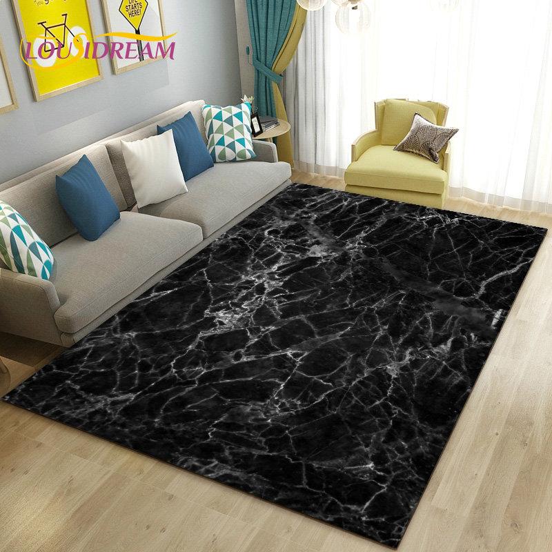 Nordic Black Gold Blue Marble Area Rug Large,Carpet Rug for Living Room Bedroom Sofa Doormat Decoration,kids Non-slip Floor Mat