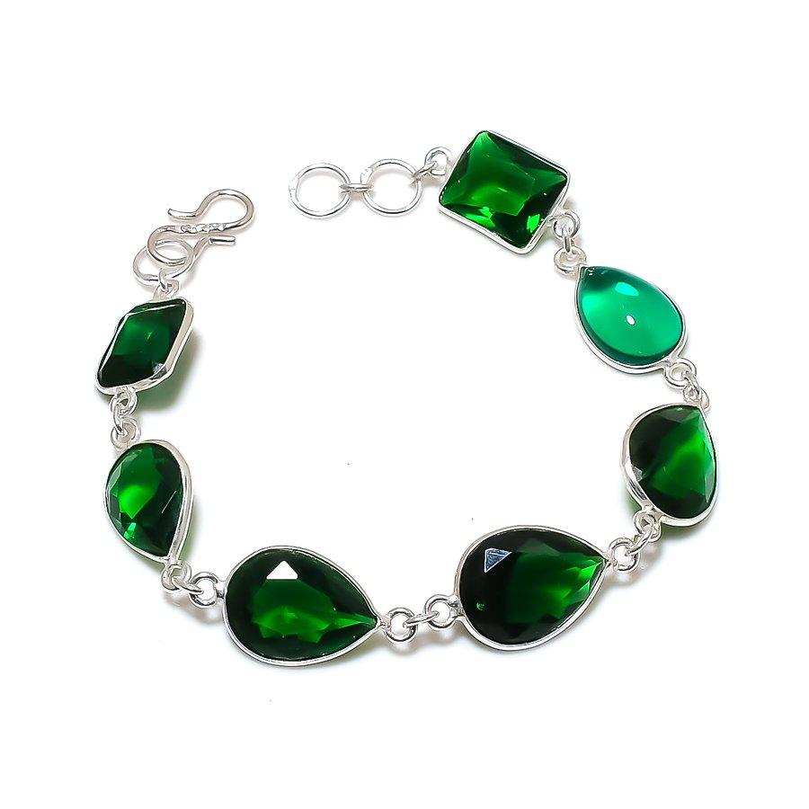 Natürlicher Diopsid Edelstein Handgefertigtes 925er Sterling Silber Armband 7-8" ASB-3101