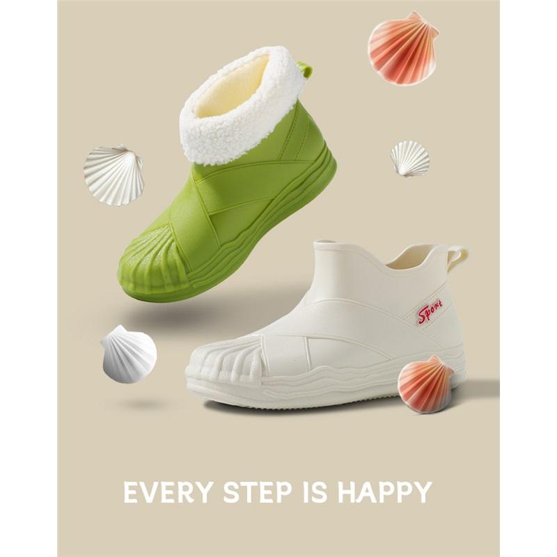 Women's Fashion Non Slip Short Tube Warm Cotton Lined Rain Boots Rubber Shoes