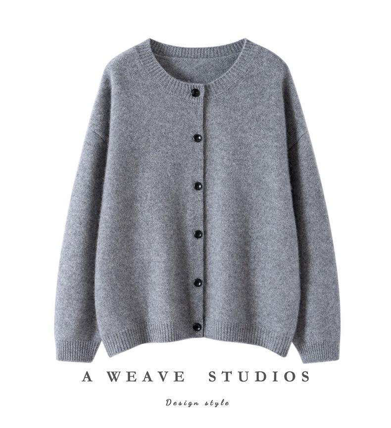 Women's Cashmere Cardigan - Autumn/Winter 2025 Collection, Round Neck, Gentle Loose Fit, Slimming Single-Breasted Jacket.