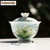 120ml Handbemalte Arita Porzellan Lotus Gaiwan Antike Teeterrine Teeschale mit Deckel Set Teezubereiter Deckelschale Trinkgeschirr Handwerk