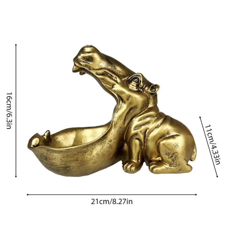 

New Hippopotamus Statue Home Fun Big Mouth Candy Plate Key Bowl Living Room Resin Ornament Atmosphere Decoration Exquisite Decor золотистий