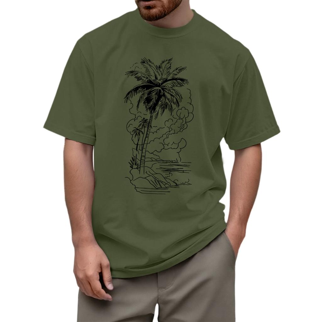 Men's Fashion Printed Round Neck Straight Shoulder Short Sleeve T-Shirt Top