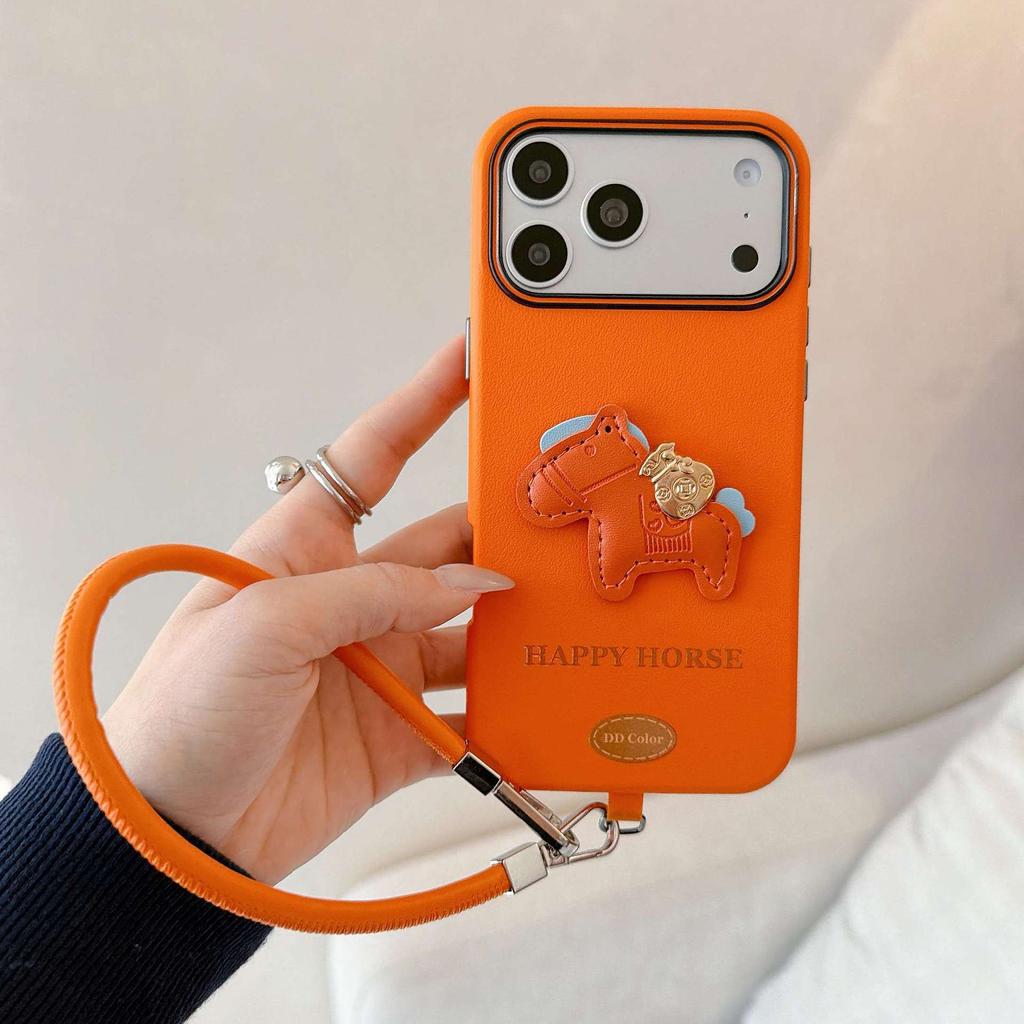 Applicable To iPhone11PROMAX Pony Leather Pattern with Lanyard Mobile Phone Case Apple 11 Leather Three-in-one Protective Case
