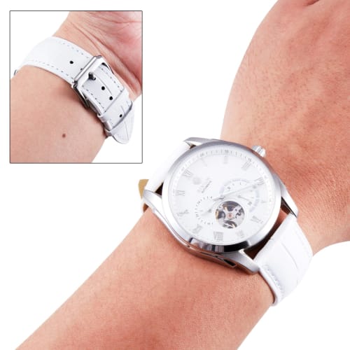 BINLUN Leather Watch Band, Quick Release, Replacement Strap for Men and Women, Crocodile Leather Pattern, Smartwatch Strap (18mm, White)