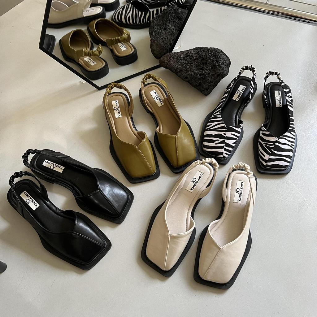 Fashion square toe leather patchwork mules sandals women elastic band back strap gladiator sandalias mujer 2025 stripe zebra sandales