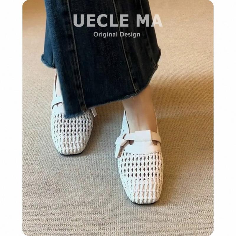 Sheepskin~ Baotou half slippers women's summer outer wear inner height-increasing hole shoes one pedal woven breathable cool single shoes