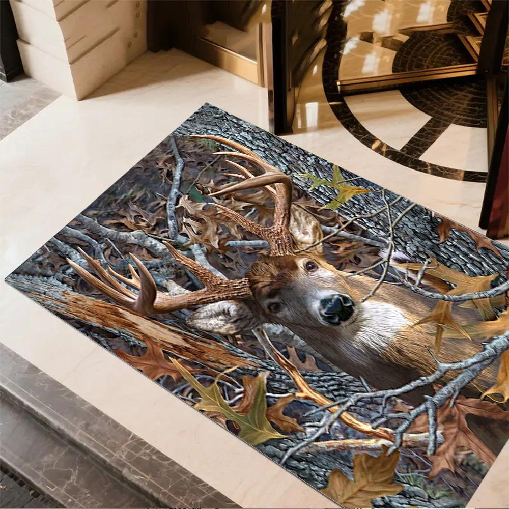 Floral Deer Rug Home Carpet Non Slip Office Decor Gift Living Room Bedroom