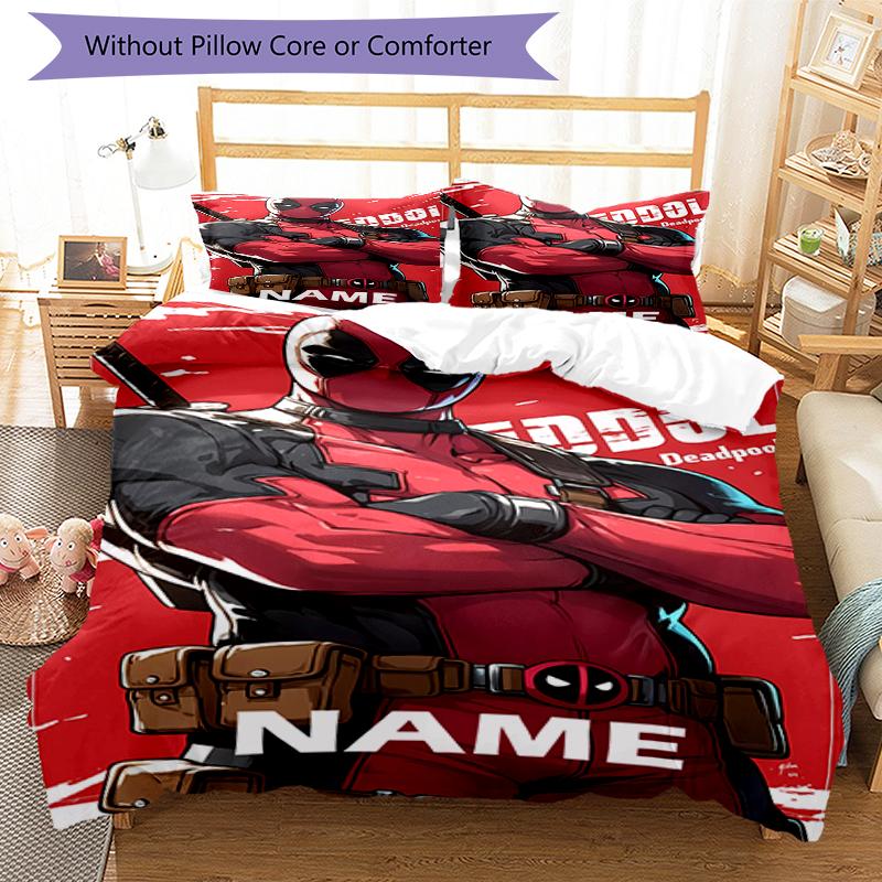 3pcs Custom Name Deadpool Bedding Set Duvet Cover Closure Includes 1 Duvet Cover & 2 Pillowcases, Soft and Comfortable for All Seasons.