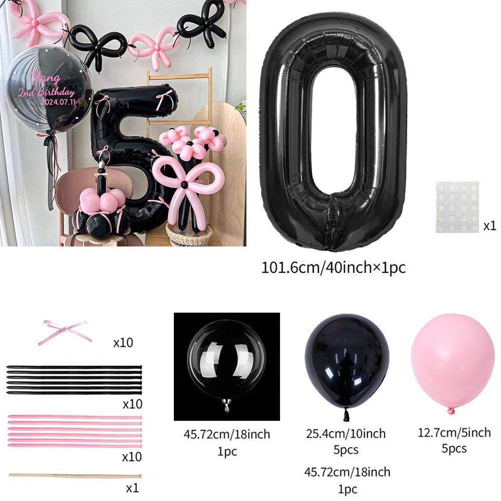 45 Pieces Pink Latex Balloon Black Number Balloon Set Pink Butterfly Birthday Party, Anniversary Decoration (0-9)
