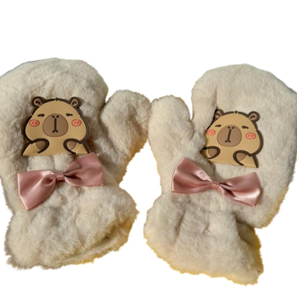 3D Women Cute Mittens Kawaii Fluffy Winter Gloves Fashion Plush Capybara Gloves Outdoor Activities