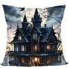 Short Plush Material Pillowcasehome Decor Haunted House With Moon And Ravens Pillow Cover Pattern Cushion Cover Suitable For Sof