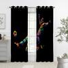 3D Colorful Football Ink Splashing Design Art Curtains, 2 Panels, Kids Room, Bedroom, Living Room, Balcony Decor