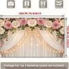 Pink Rose Curtain Wedding Tapestry, Floral Fairy Light Background Cloth, Romantic Party Backdrop