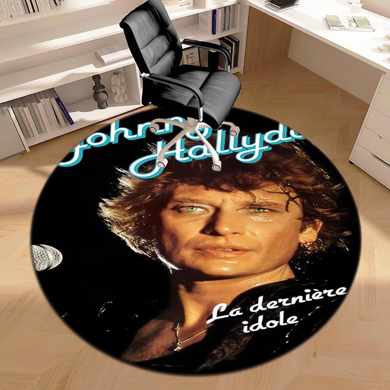 1pc French rock legend Johnny Hallyday Round carpet Painted Printed circular carpet, home door mat, outdoor travel protection carpet