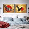 Abstract Bird Flying Animal Poster Raven Crow Hummingbird Red and Gold Canvas Painting Modern Wall Art Living Room Home Decor