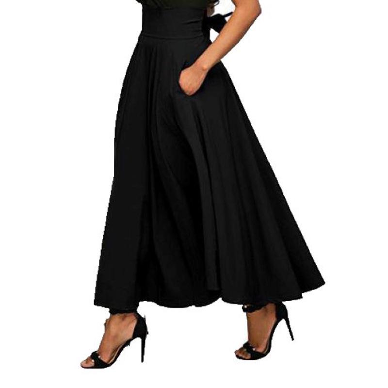 Women's 2026 Spring Waist-Cinched Ankle-Length Skirt - European and American Style Tie-Up Solid Color Design