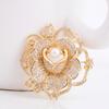 Korean-style luxury zircon-encrusted brooch, rose flower brooch, natural pearl pin brooch