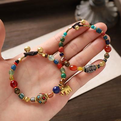 Original Design Tibetan Fengduobao Bracelet Retro Woven Agate Glazed Hand Rope Men's and Women's Cultural Play Bracelet