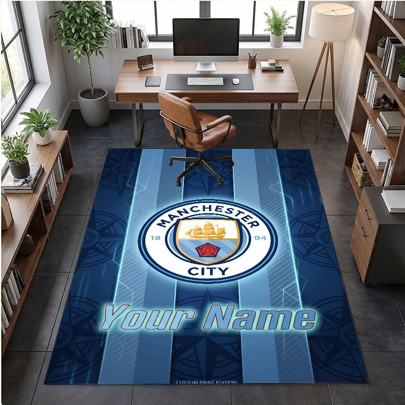Covor de Catifea Cristal Imprimeu Manchester City Nume Personalizat Text Covor de Podea Decor Acasă