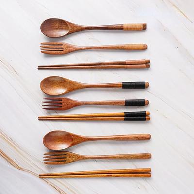 1 Paar Essstäbchen, Löffel, Gabel, handgefertigt, japanisches Naturholz, Essstäbchen, Löffel-Set mit Geschenktasche, Bambus-Essstäbchen, Dropshipping