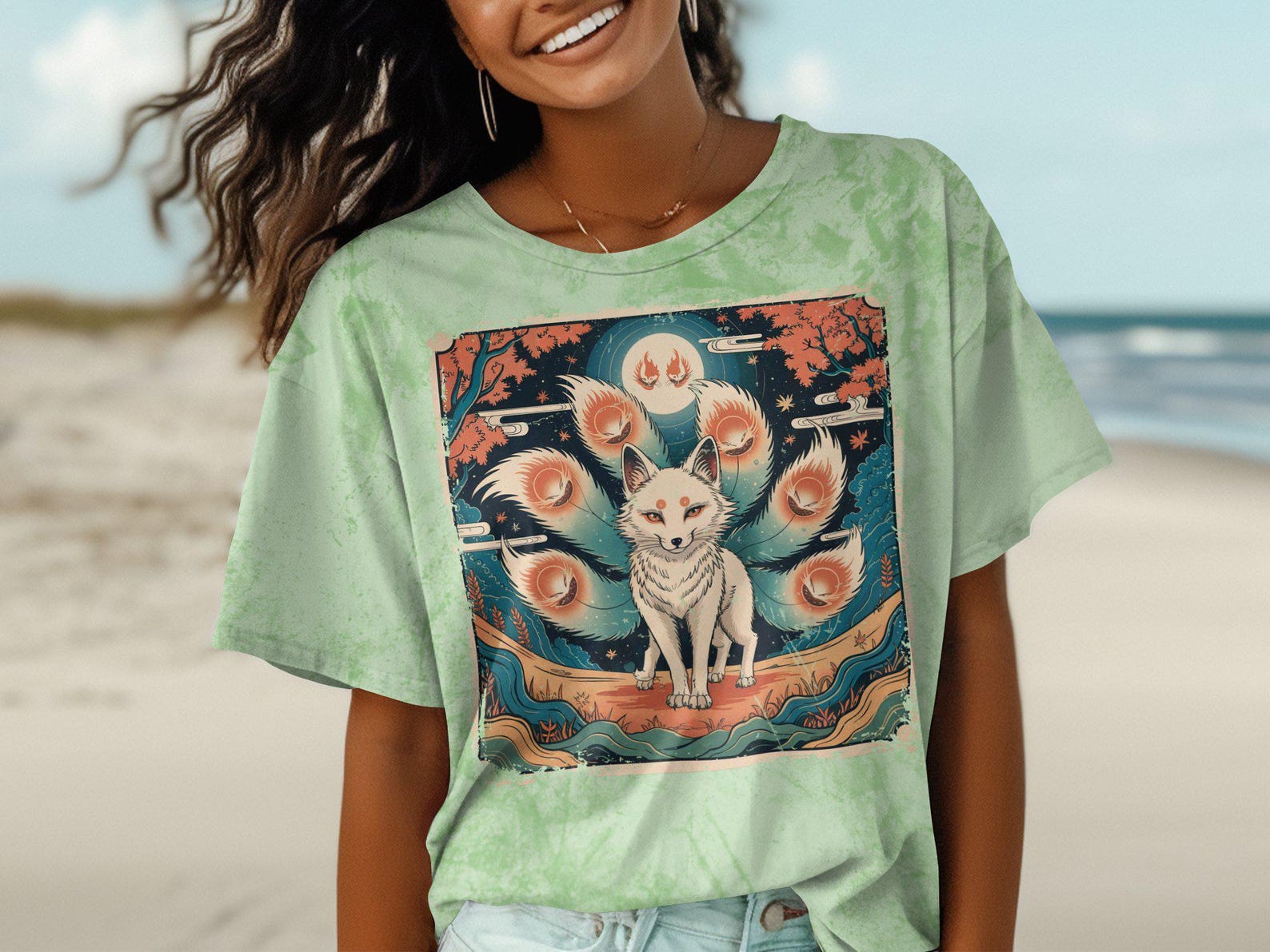 Kitsune Fox T-Shirt, Mythical Creature Art, Japanese Folklore Fox Tee, Fox Spirit Design, Unique Graphic Tee, Spiritual Animal Shirt 4XL