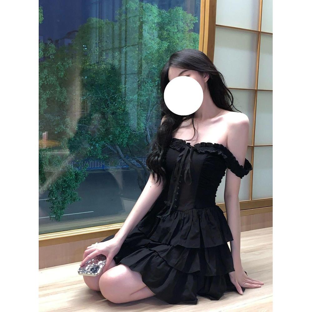 Small Man Summer Waist Thin Black Waist Fluffy Cake Dress Dress