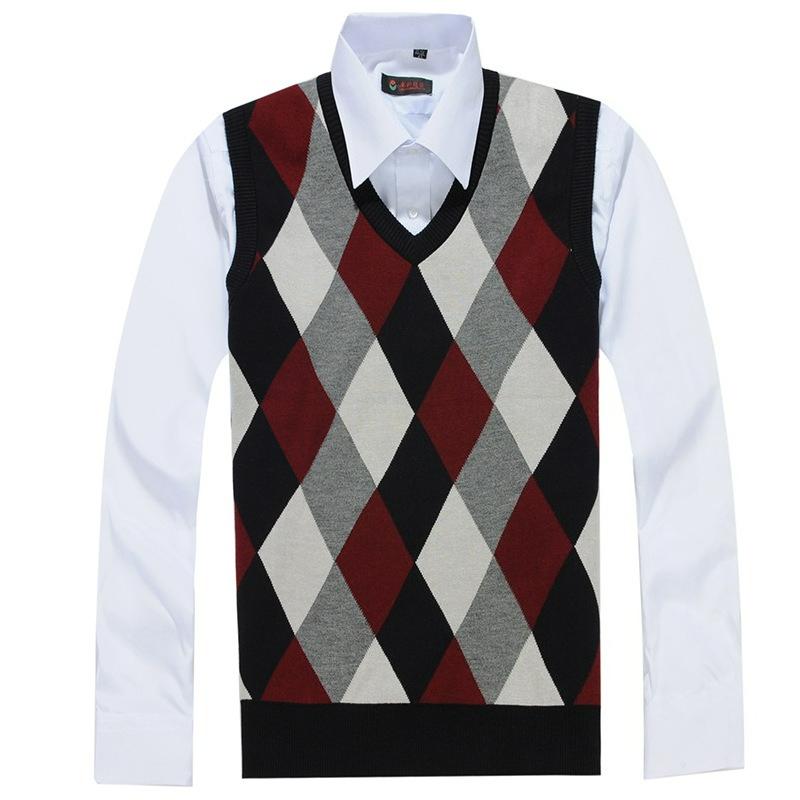 

Весенне-осенний мужской шерстяной жилет, цветной, с V-образным вырезом, мужской классический деловой жилет, ромбовидный жилет в стиле колледжа M красный