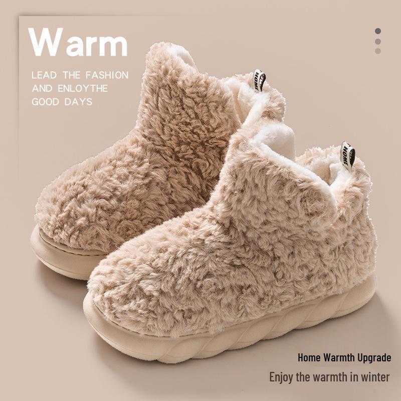 Women's Winter Plush High-Top Slippers - Warm, Thick-Soled, Non-Slip, Indoor Postpartum Cotton Footwear