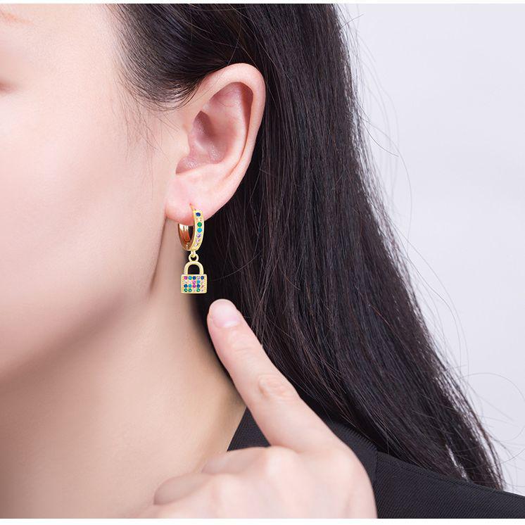 Southeast Asia Hot-Selling Colorful Diamond-Inlaid Lock Earrings for Women - Light Luxury Fashion Cross-Border Jewelry